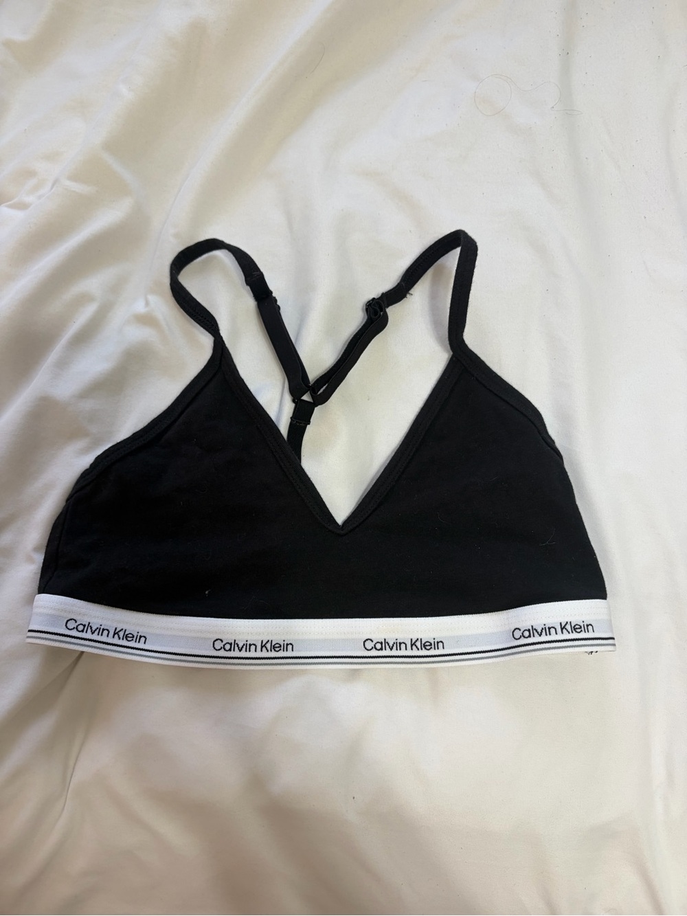 Calvin Klein Black Triangle Bralette with White Logo Band